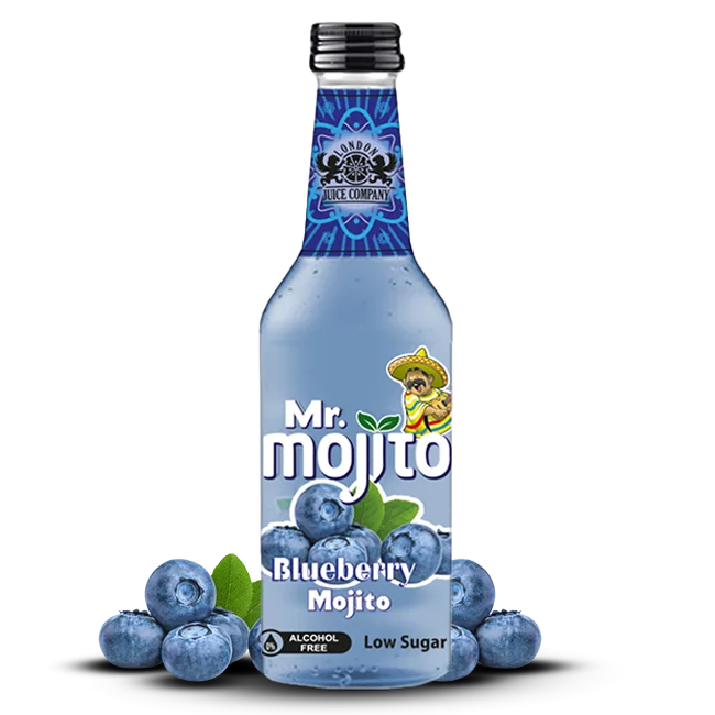 330ml and 275ml bottle of Mr. Mojito Blueberry, a vibrant blueberry mojito perfect for a fruity and refreshing experience.